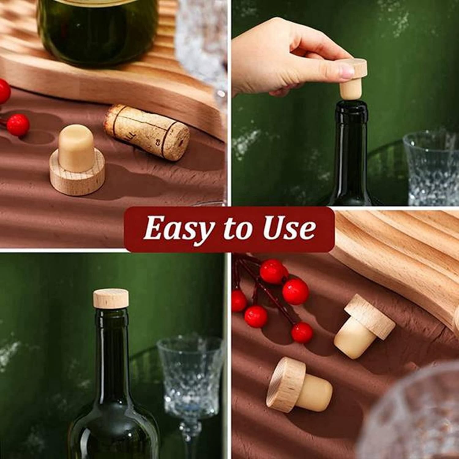 Tappi in sughero a forma di T per bottiglie di vino, riutilizzabili, in legno e gomma, 50 pezzi