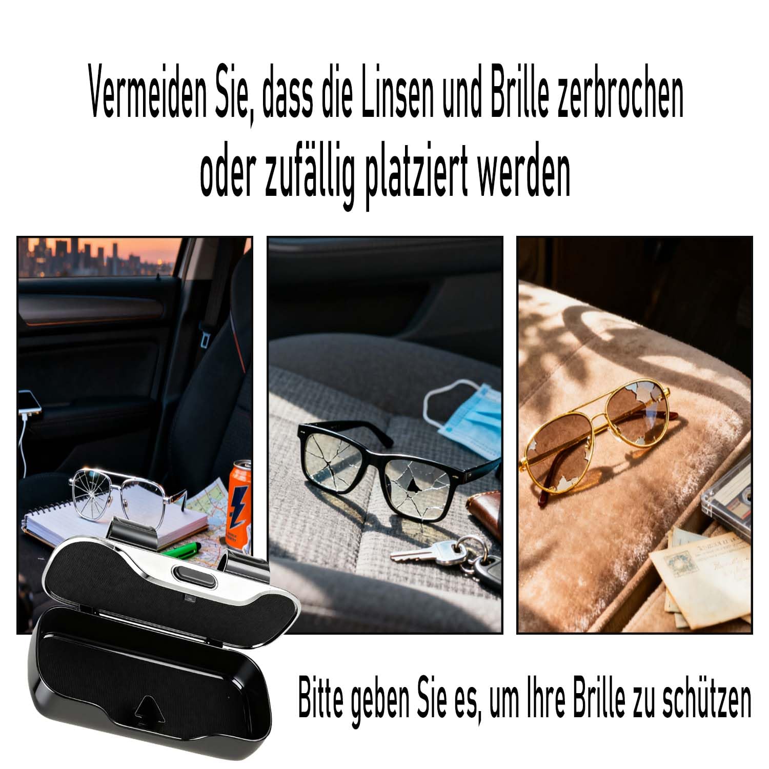 Portaocchiali per visiera auto, portaocchiali per auto, scatola protettiva per occhiali,supporto per lenti dell'auto, per appendere occhiali da vista(nero)