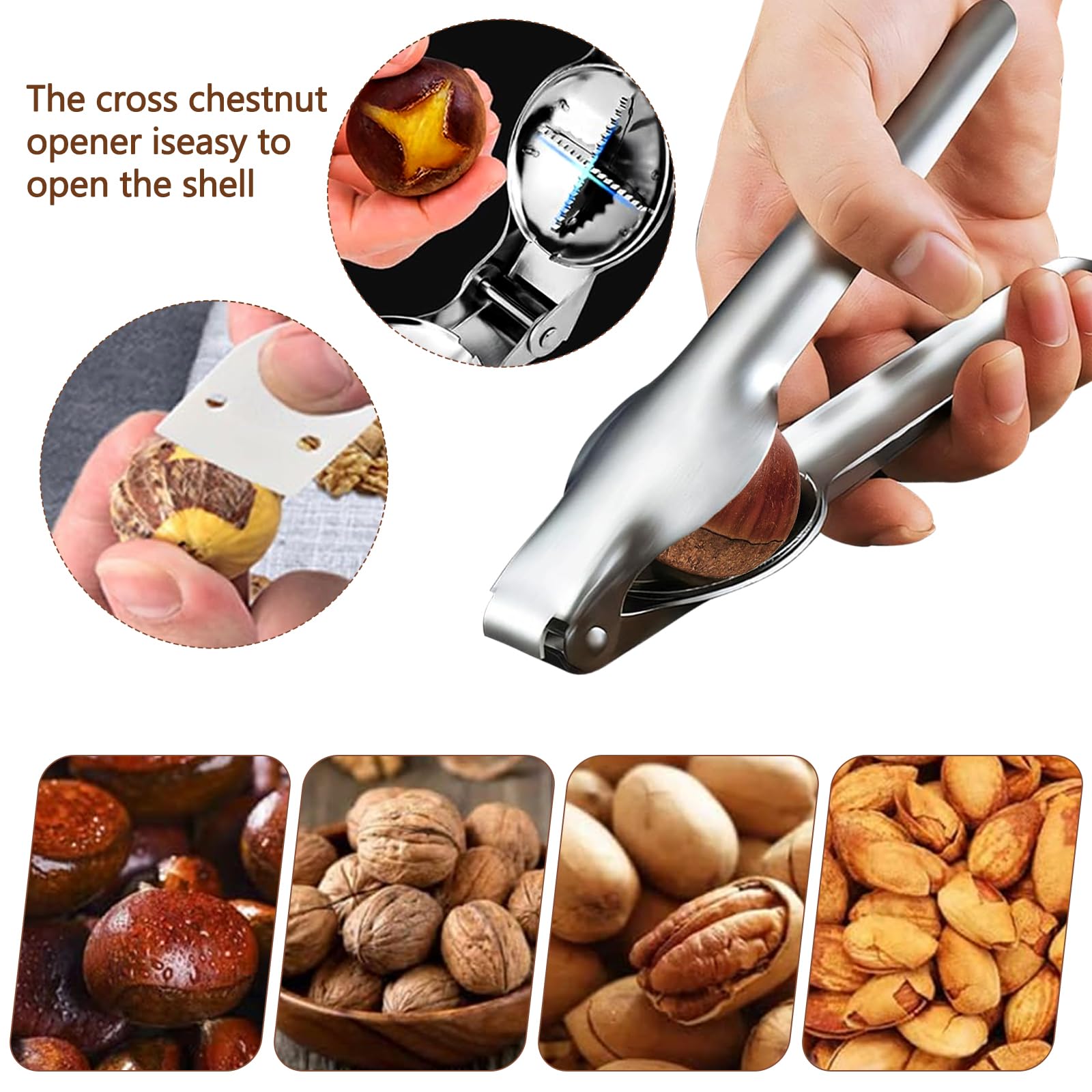 Apri Castagne Manuale - Schiaccianoci Per Noci E Castagne, In Acciaio Inox E Plastica, Design Antiscivolo