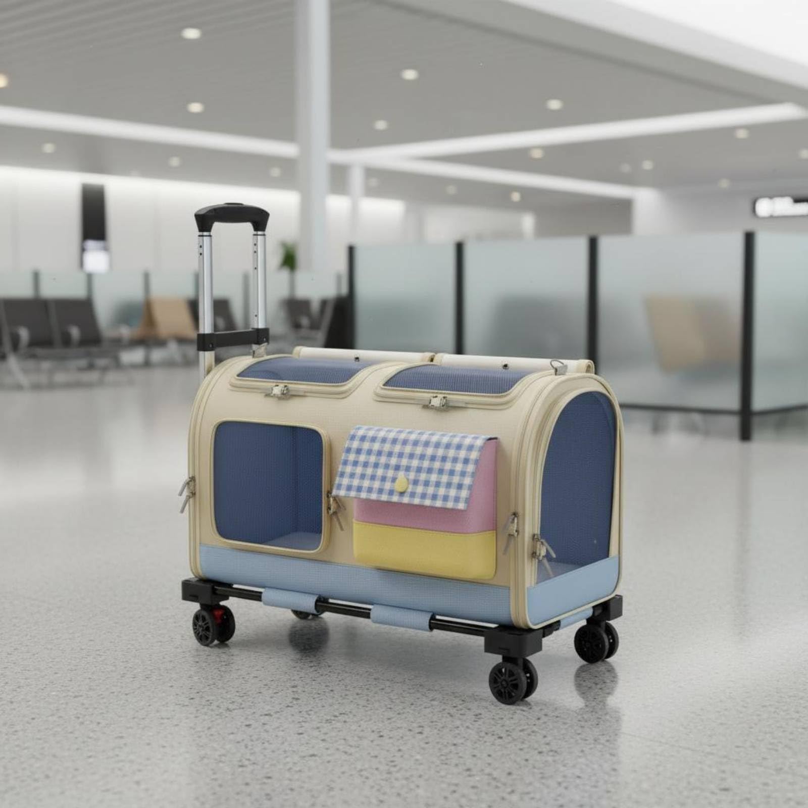 Travel Carrier Katzen Trolley Koffer Tiertransport Tasche Haustier Rucksack Transportbox mit Ruhigem Rollkomfort Und Formstabilem PP Gehäuse Klappbar, Mit Schultergurt