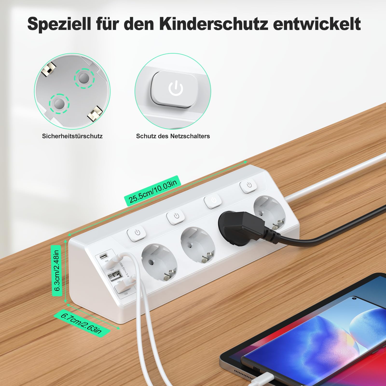 Multipresa Da Scrivania Con Morsetto – 9 In 1 Con USB-C PD20W E QC18W, Interruttori Indipendenti, Protezione Sovratensione E Luce Notturna