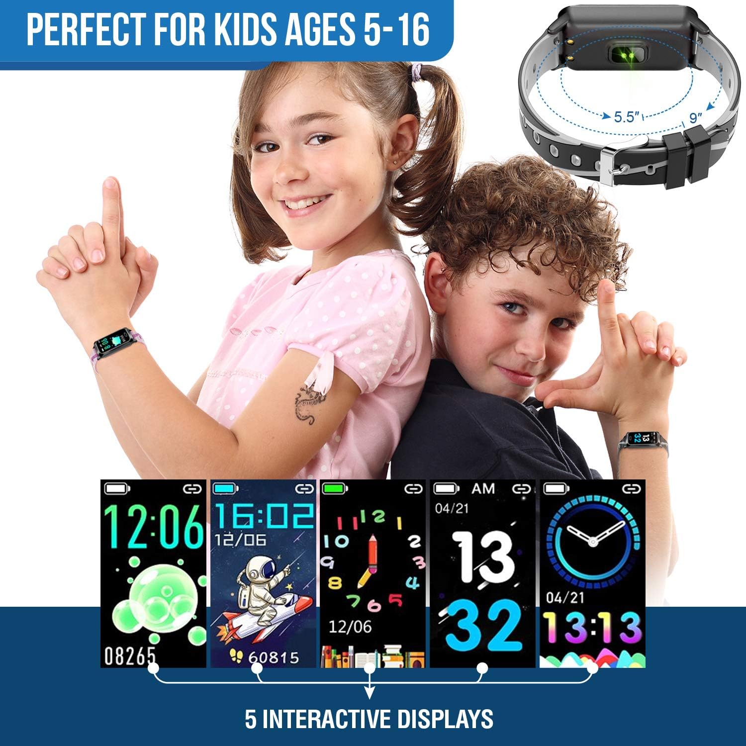 Inspiratek Kids Fitness Tracker for Girls and Boys Age 5-16 (5 Colors), Kids Activity Tracker, Fitness Watch for Kids - Fitness Tracker for Kids - Activity Tracker for Kids , Kids Step Tracker (Black) : Sports & Outdoors