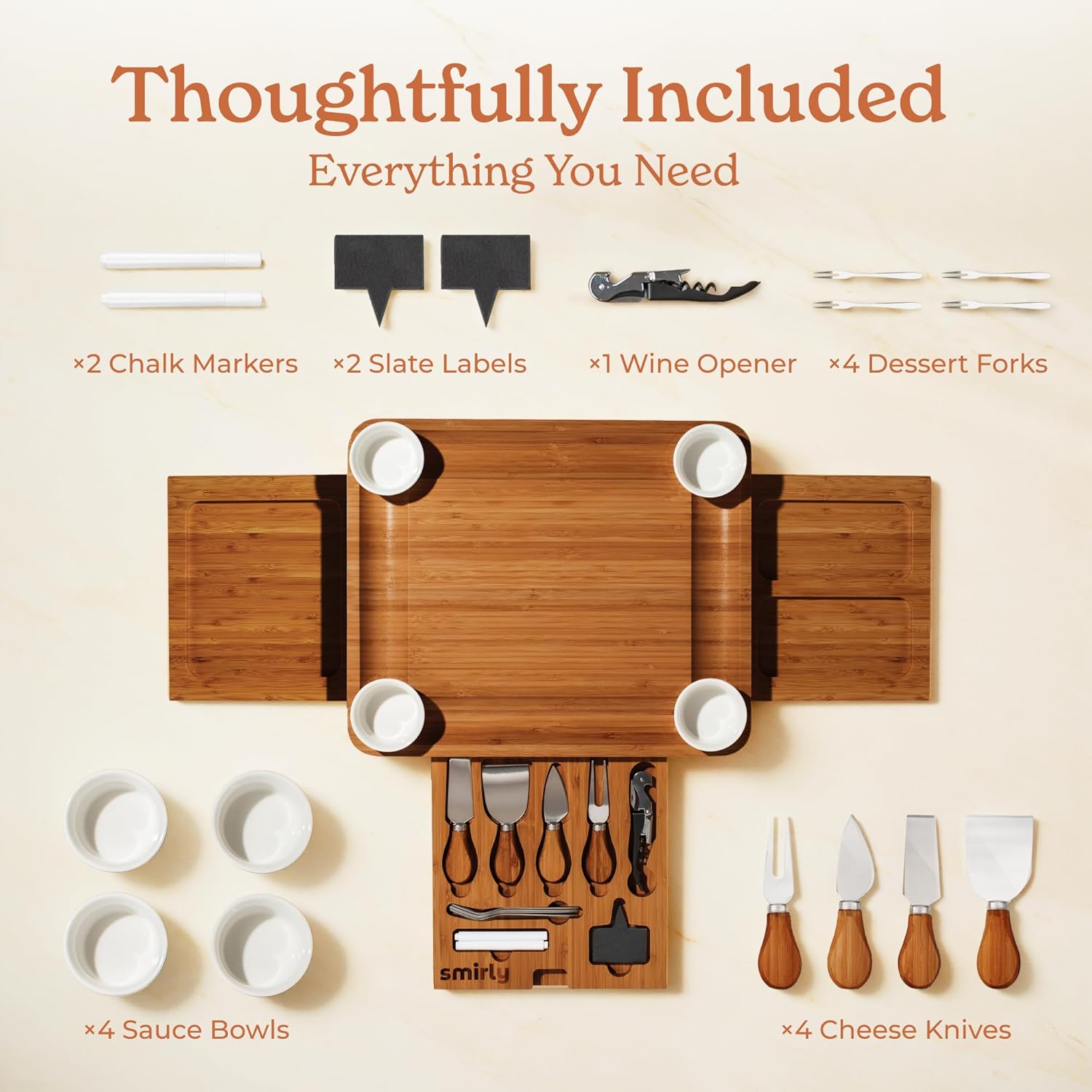 SMIRLY Charcuterie Boards Set - Large Bamboo Cheese Board Set - House Warming Gifts New Home, Wedding Gift for Couple, Bridal Shower Gift, Birthday Gifts for Women - Image 3