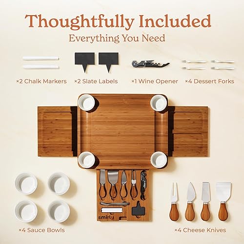 Miniatura 19 de SMIRLY - Juego de regalo de tablas de charcutería: Juego de tablas de bambú para charcutería o queso, regalos únicos para mujer de Navidad