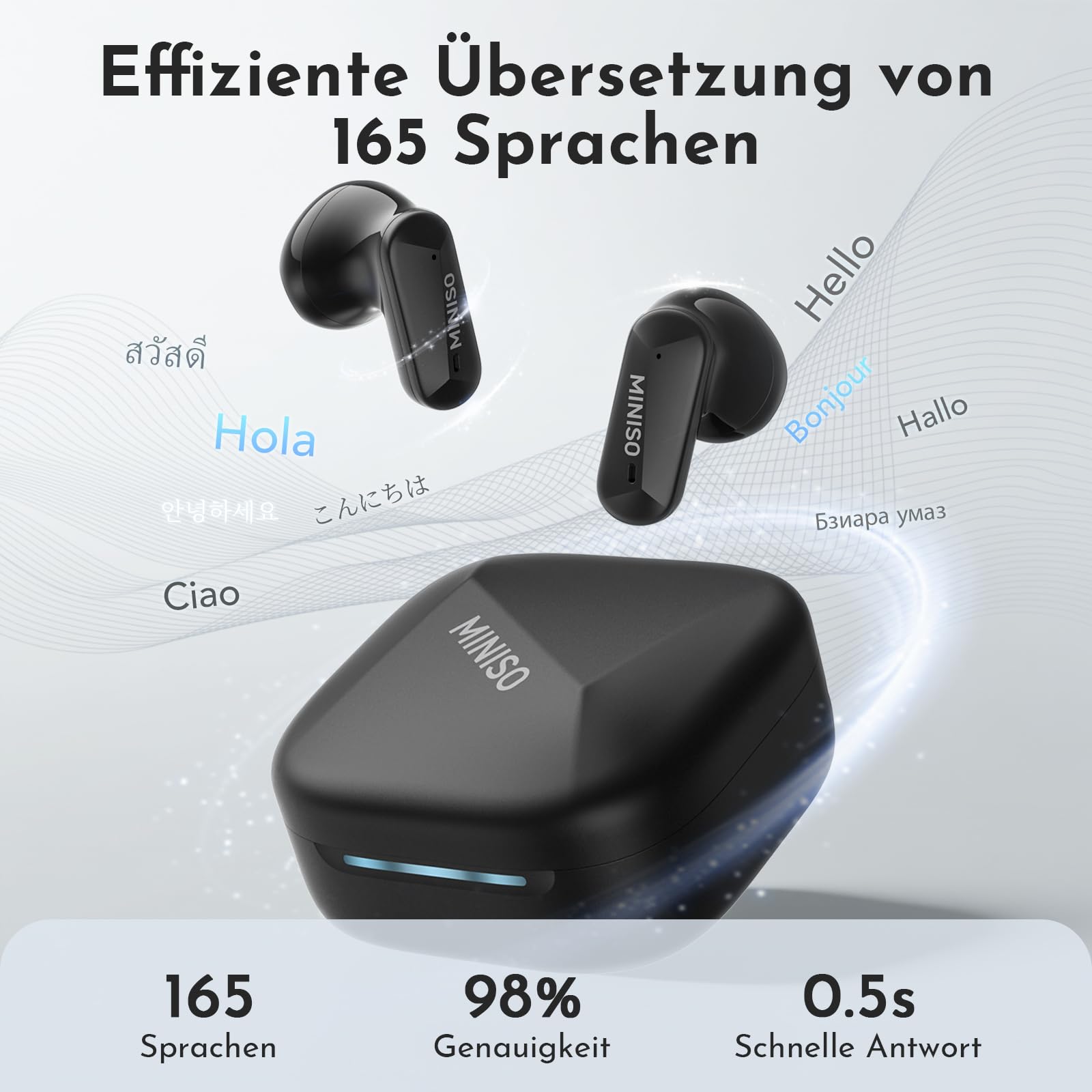 MINISO MS119 KI Übersetzer Kopfhörer, 3-in-1 Übersetzungskopfhörer in Echtzeit, 165 Sprachen & 9 Übersetzungsmodi, Bluetooth 6.0, mit IXP5-Wasserschutz, 48H Akkulaufzeit für Reisen Business, Beige