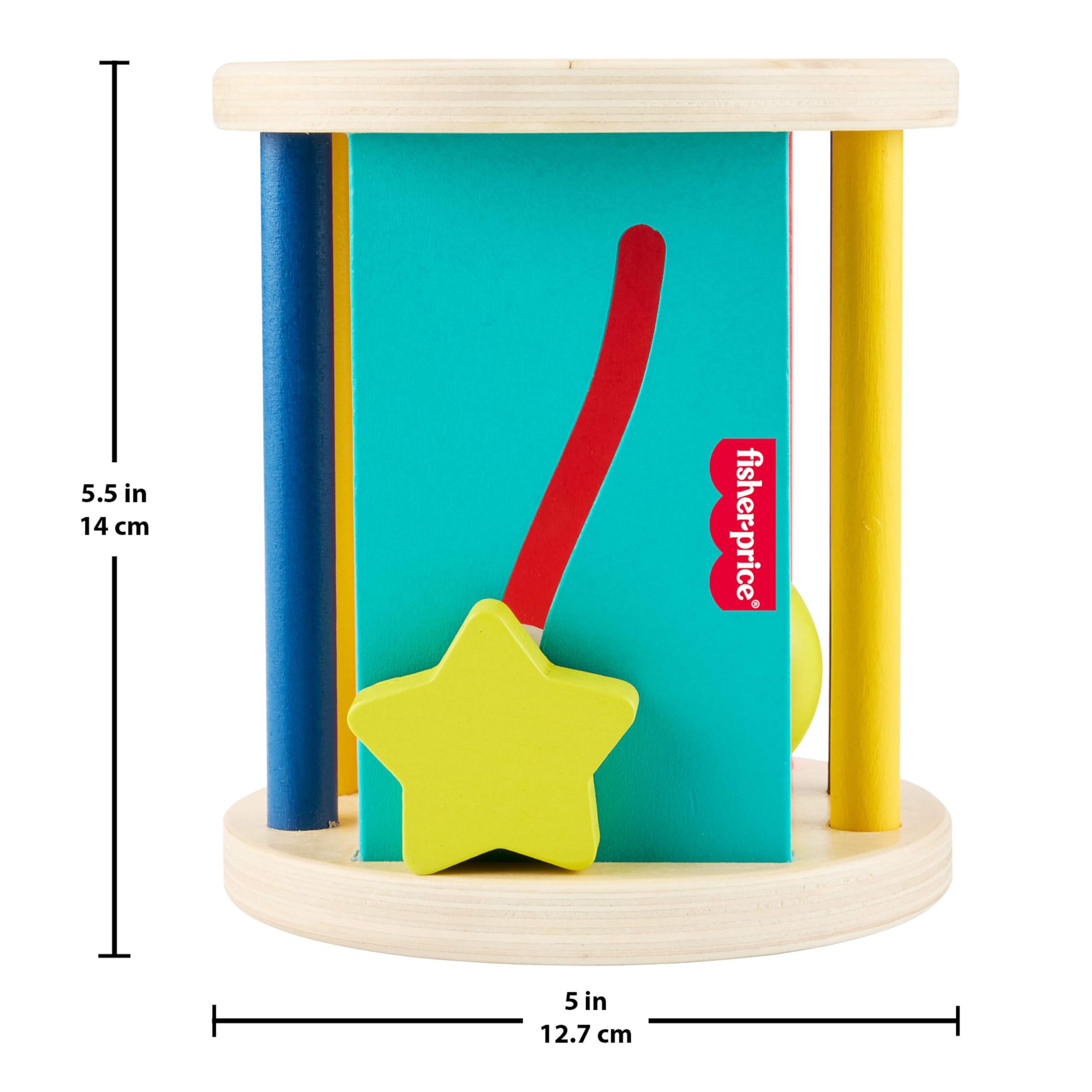 Fisher-Price - Rullo Gattona con Me, Giocattolo in Legno Che stimola Il Gattonamento, Suoni sensoriali, levette cercaforme e Specchio per la Scoperta di sè Inclusi, 6+ Mesi, JKH17