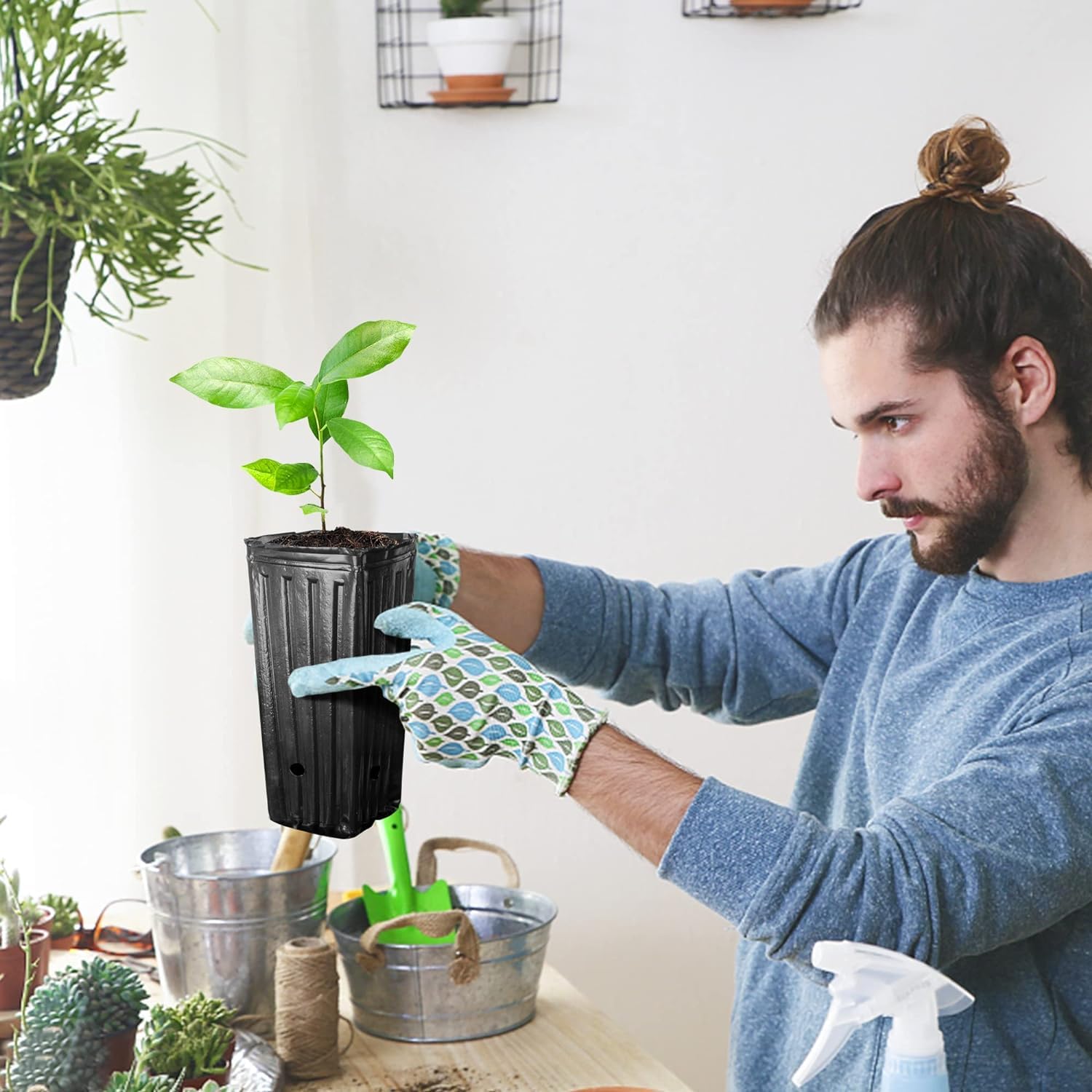 Set di 50 grandi vasi di plastica profondi per vivaio - 30 cm di altezza - Per piante da giardino da interno ed esterno