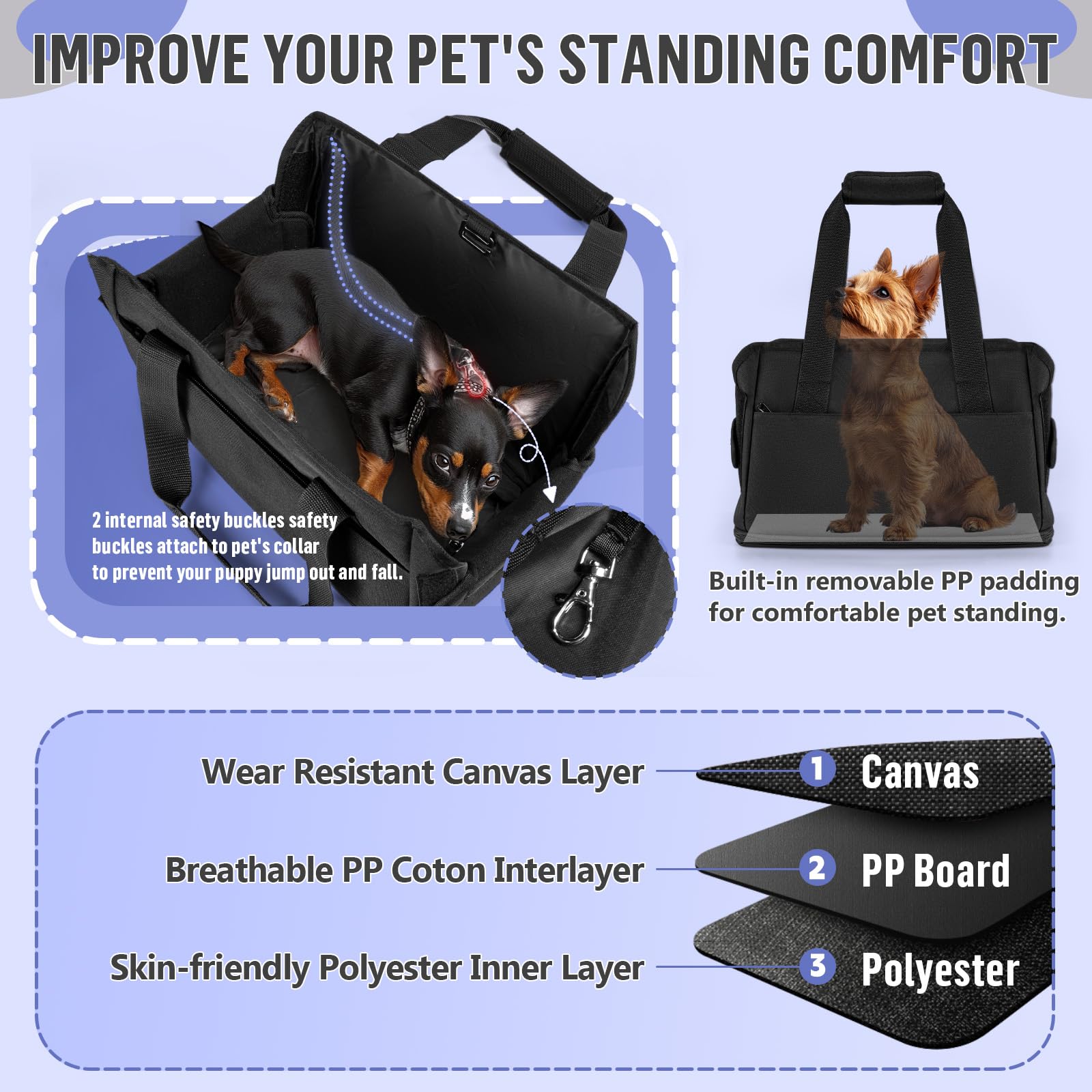 Bolso de Transporte para Perros y Gatos 6kg Plegable - Ajustable en Altura Oxford Impermeable Gran Capacidad para Mascotas Pequeñas 40*26*20CM