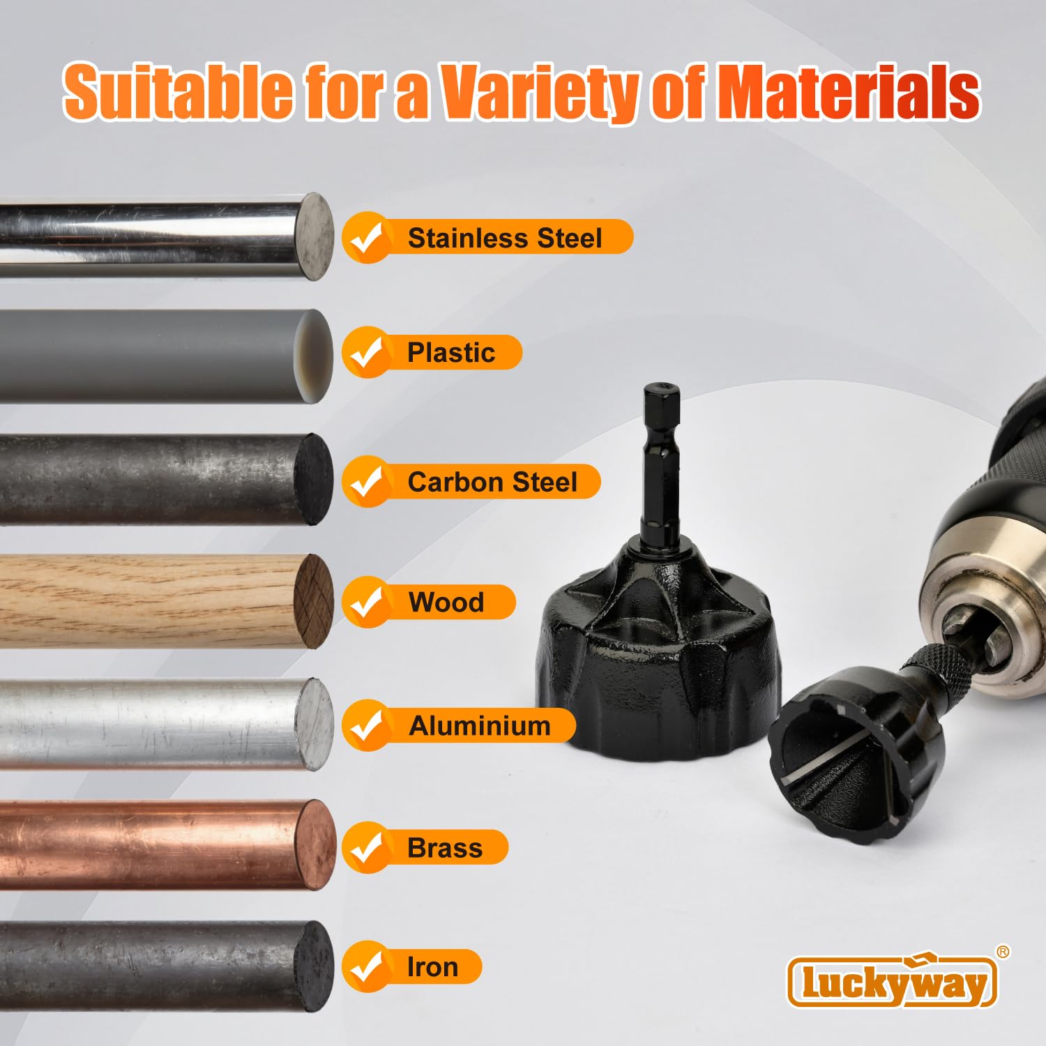 Luckyway 1/8"-1-3/8" Deburring External Chamfer Tool Set 2-Piece, Tungsten Carbide Blade, Deburring Drill Bit, Remove Burr Tools, Repairing Damaged Metal Steel Screws, Bolts and Fasteners