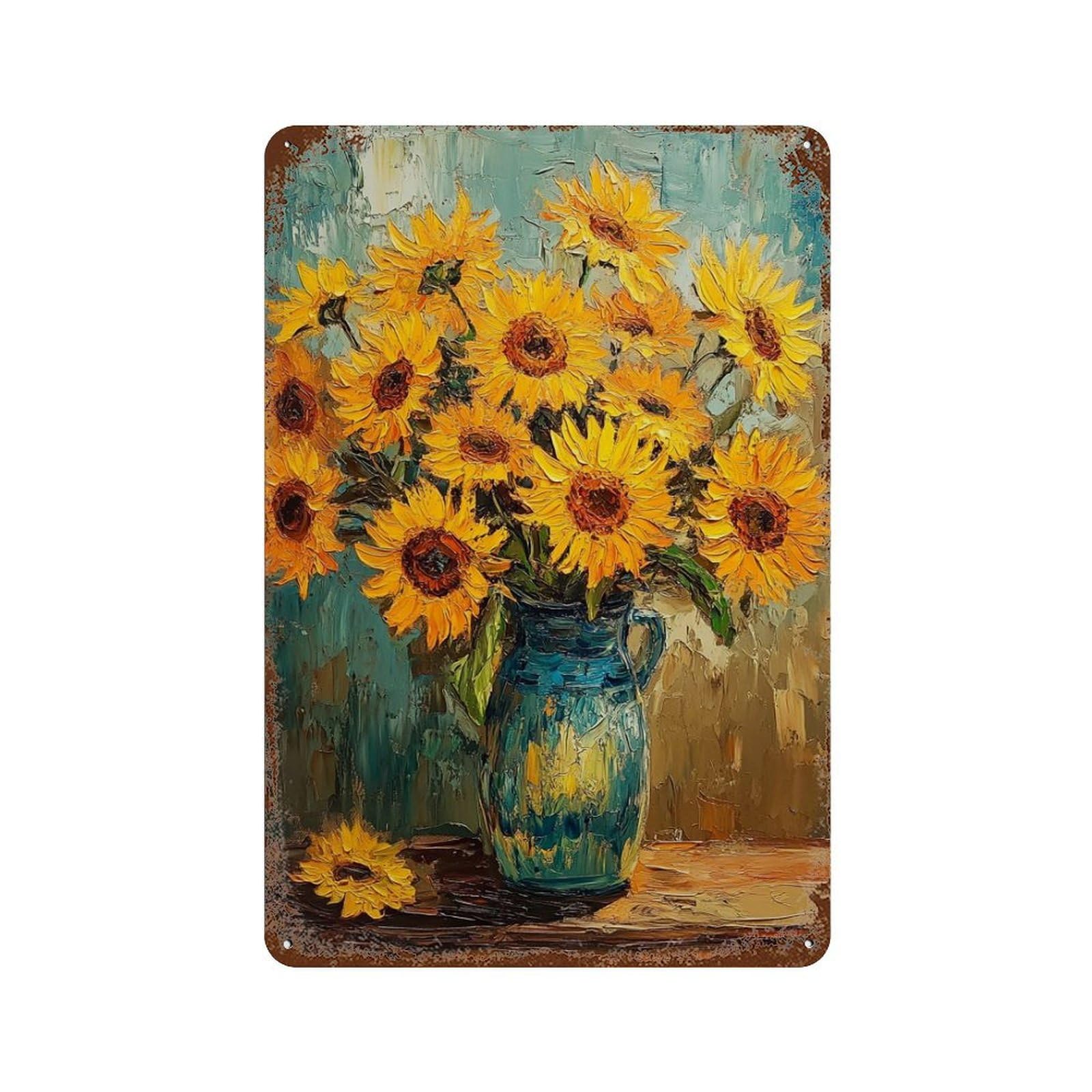 Sunflower Bouquet in Blue Vase-3 Vintage Rust Metal Sign 11.8"x7.9", for Garage, Bar And Workshop Decor, Decorative Metal Wall Art