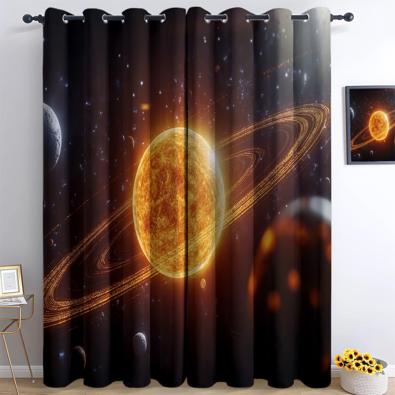 Planets in the solar system 100% Total Blackout Eyelet Curtains, Multicolor Thermal Insulated Ring Top Window Drapes for Boys Girls Teens Bedroom Living Room - 2 Panels, Total 92"W x 72"L (234x183cm)