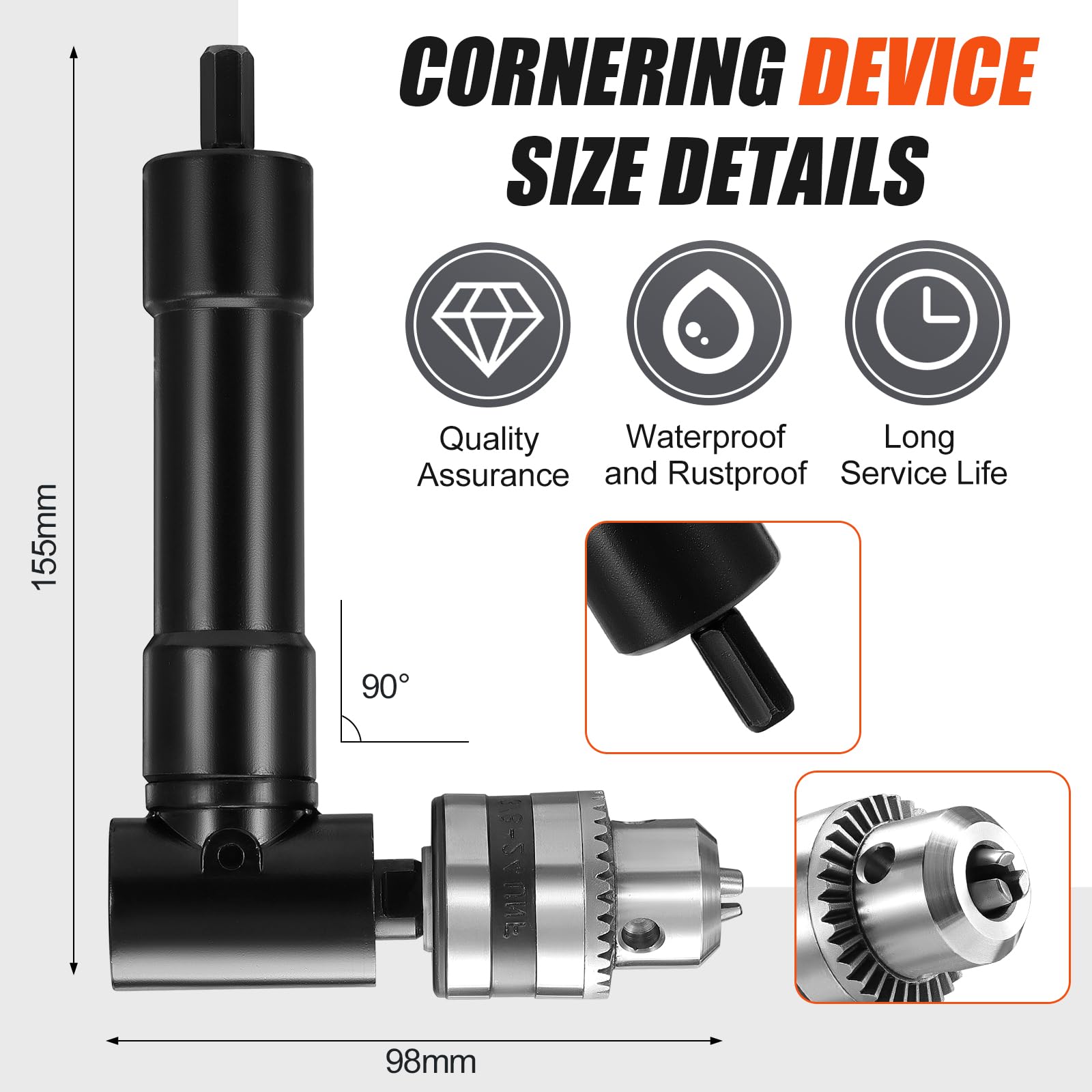 Faankiton 90°Right Angle Drill Attachment 1-10mm Chuck, Right Angle Bend Extension Keyless Chuck Converter Adapter - Image 2