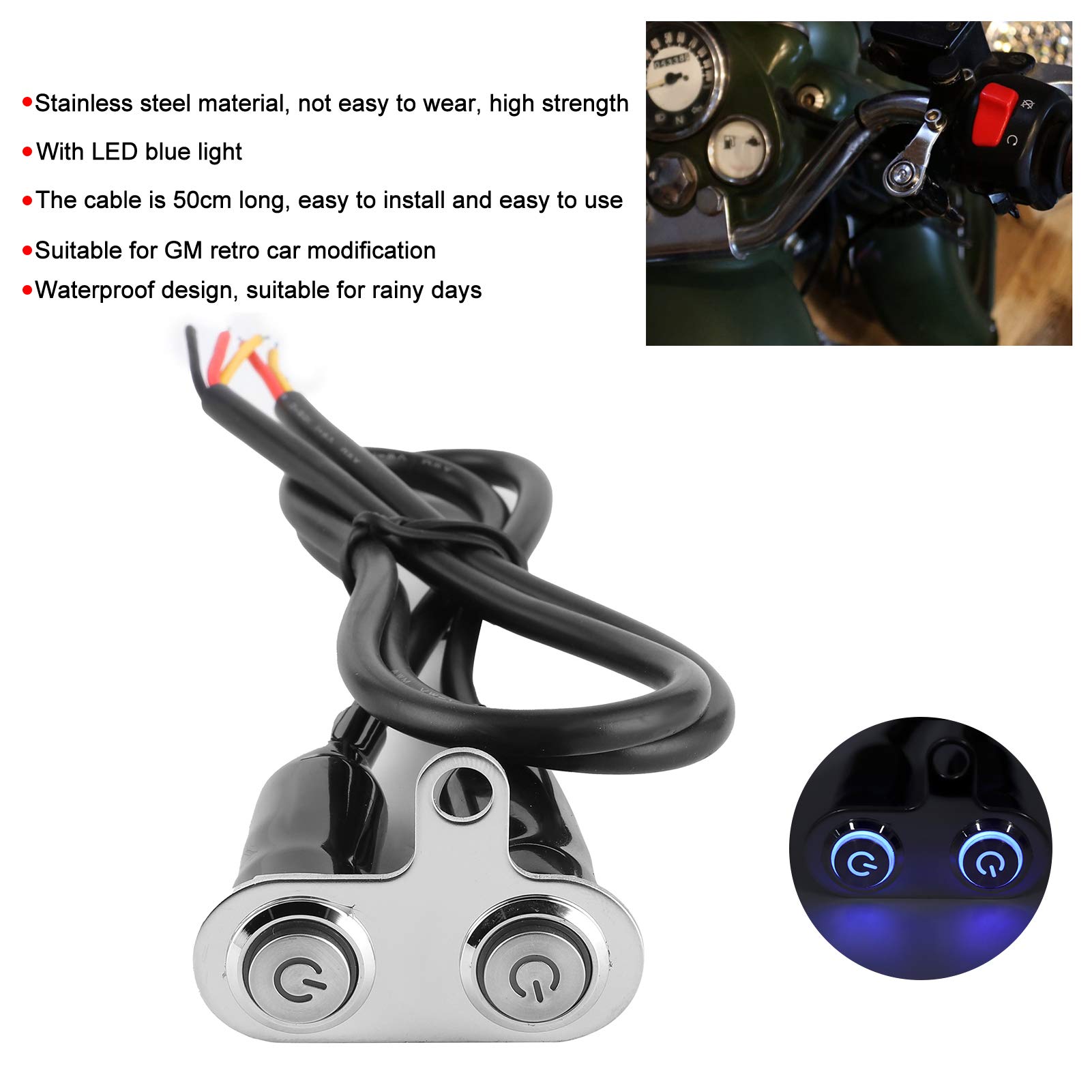 Interruttore del manubrio del motociclo 12V, interruttore del manubrio del motociclo dell'acciaio inossidabile Pulsante di controllo della staffa di modifica del LED(2 pulsanti)
