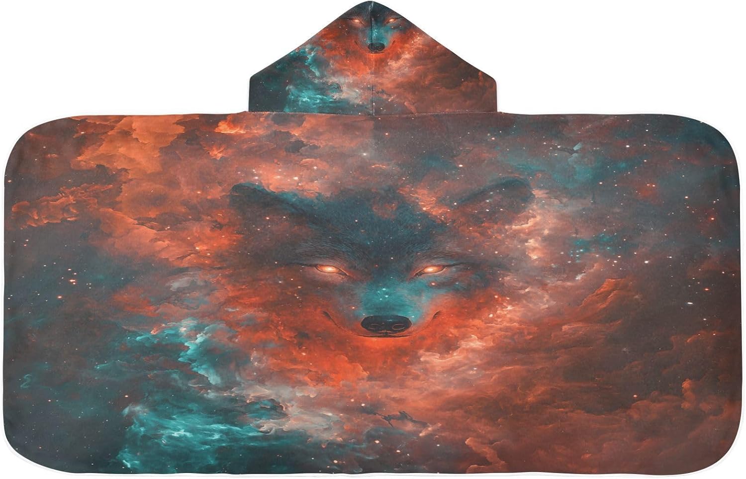 Galaxy Wolf Glowing Star Kids Bath Towels Hooded Poncho, 50x23.5in Quick Dry Beach Towels for Boys Girls Toddlers, Soft Absorbent Baby Bath & Hooded Towels Cape for Swimming Bathroom