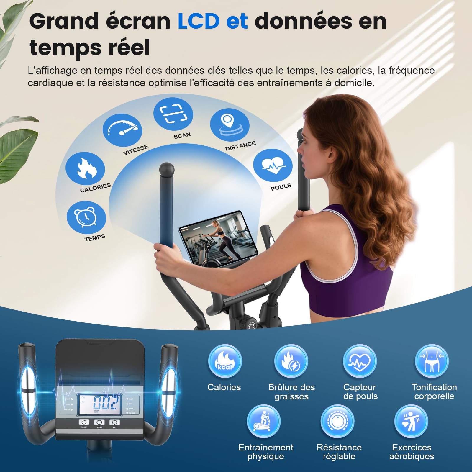 Neezee Velo Elliptique, Ultra Silencieux Vélos Elliptiques pour Usage Domestique avec 16 Niveaux de Résistance, Foulée de 42 cm, Volant d'inertie de 8 kg, écran LCD Compatible avec Apps, Poids 150KG
