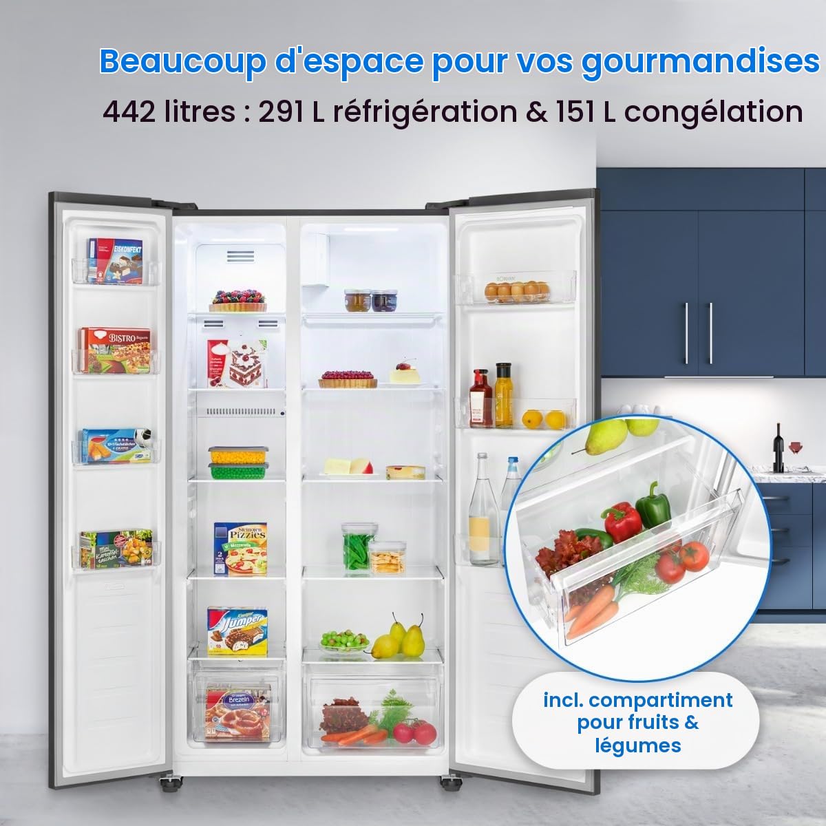 Bomann NoFrost SBS 7344 Combined Freezer Refrigerator, Black | NoFrost technology, fast cooling, fast freezing, energy saving mode, automatic function