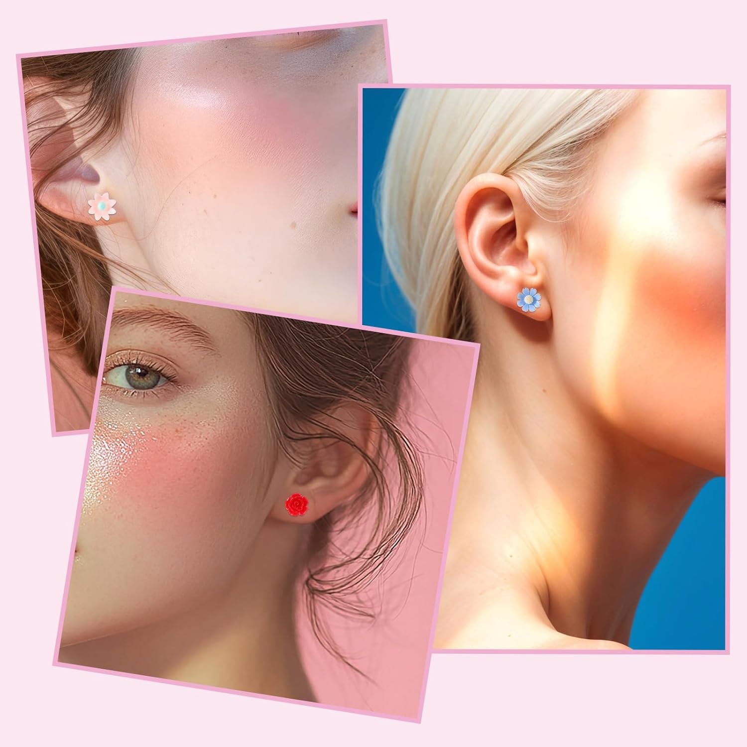Rose Flower Plastic Earrings for Women Plastic Earrings 16 Pairs Colorful Flower Stud Post Earring Daisy Rose Post Stud Floral Ear Studs Refined Earring for Sensitive Ears for Daily Use - Image 3