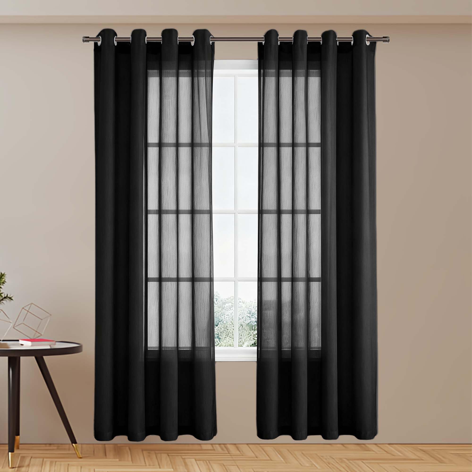 Rideaux voilages oeillets anti vis-à-vis noir doux pour fenêtre de maison