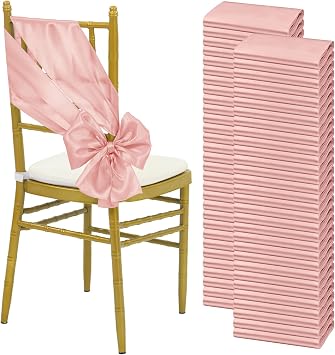 YMHPRIDE 60 PCS Rose Gold Satin Chair Sashes, 7x78 Inch Ties Chair Bows