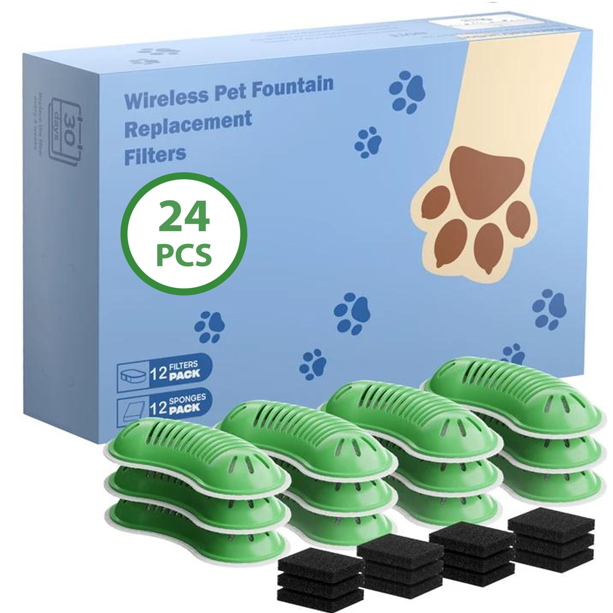 Photo 1 of GOOIFUN Cat Fountain Filter Replacement: 24 Pet Fountain Filter - 12 Carbon Filters & 12 Foam Filters - Suitable for GOOIFUN Cordless Pet Fountain W3?B0FND4DZZY?