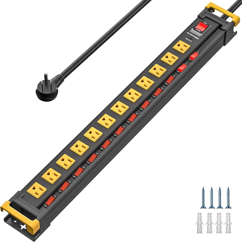 12 Outlet Heavy Duty Long Power Strip with Individual Switches | 3300J Surge Protector, Metal Housing, Wide-Spaced Outlets, 6FT Cord, ETL Listed (15A/1875W)