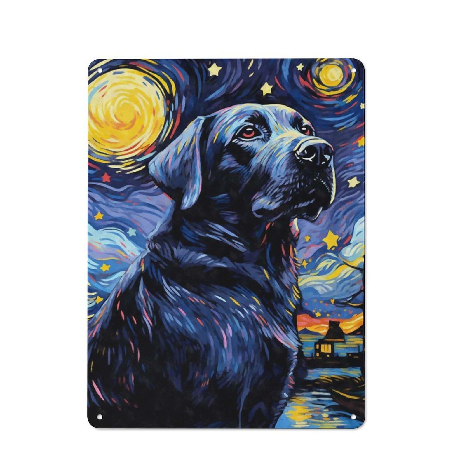 Junmoney Style-23 Old Style Labrador Starry Night Metal Sign 40X30cm, Bar Wall Plaque For Diner, Restaurant, Shed Or Kitchen