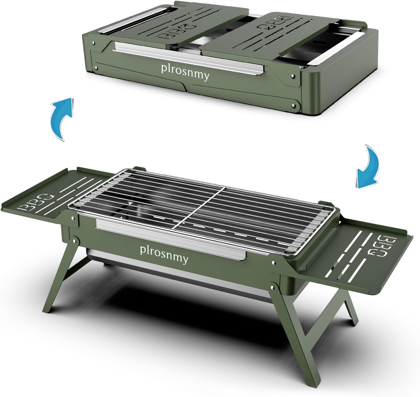 plrosnmy Barbecue Grill,Portable Charcoal Foldable Grill，Small Grills Outdoor Cooking Travel， Camping Smoker BBQ Grill， Stainless Steel Table Top Grill Charcoal Outdoor Cooking,Camping,Backyard，Green