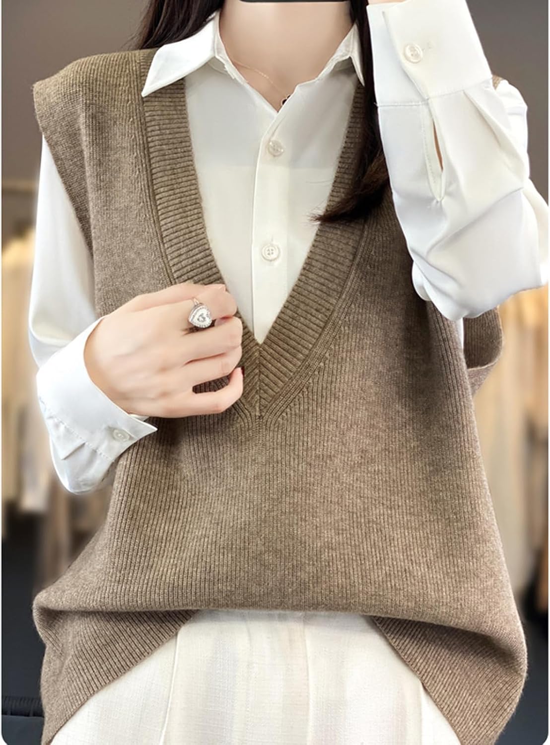 Blostirno Women's Sweater Vest V Neck Knit Pullover Vests Trendy Solid Knitwear Sleeveless Sweaters Tops - Image 5