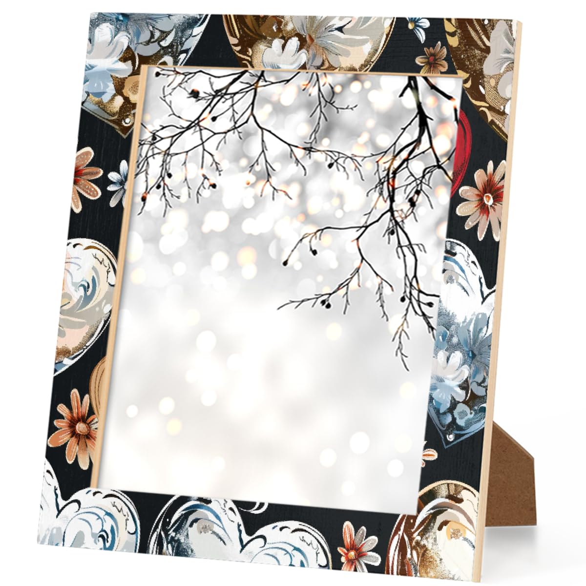 Bilderrahmen in Herzform, rot-blaue Blume, Holz-Foto-Showcaser, Heimdekoration, Fotocollage-Rahmen für Wand und Schreibtisch, 27,9 x 35,6 cm