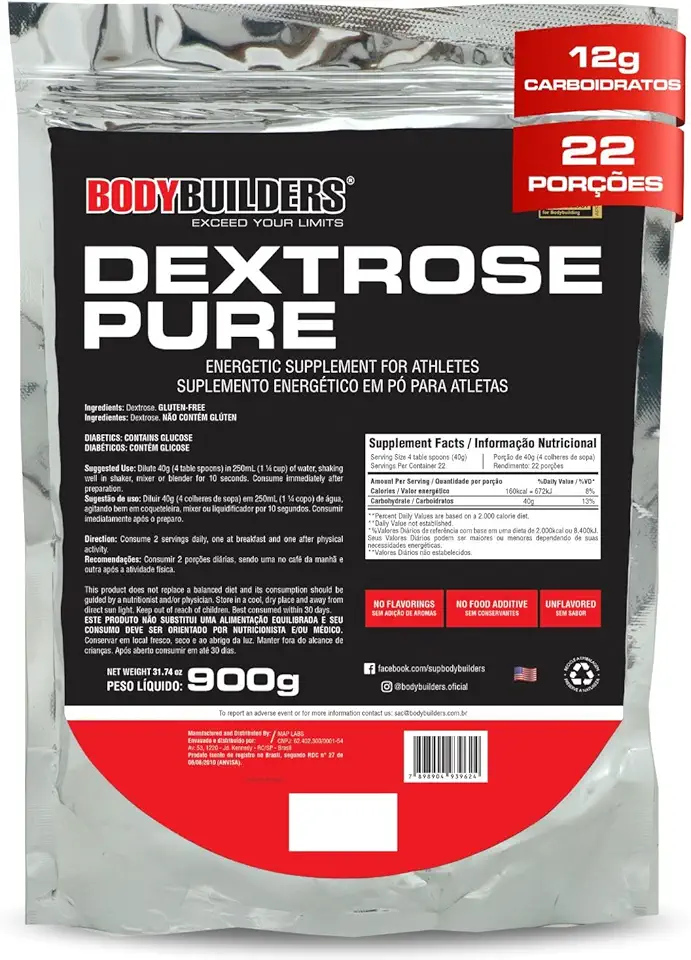 Dextrose Pura 900g - Bodybuilders