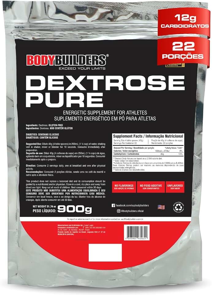Dextrose Pura 900g - Bodybuilders