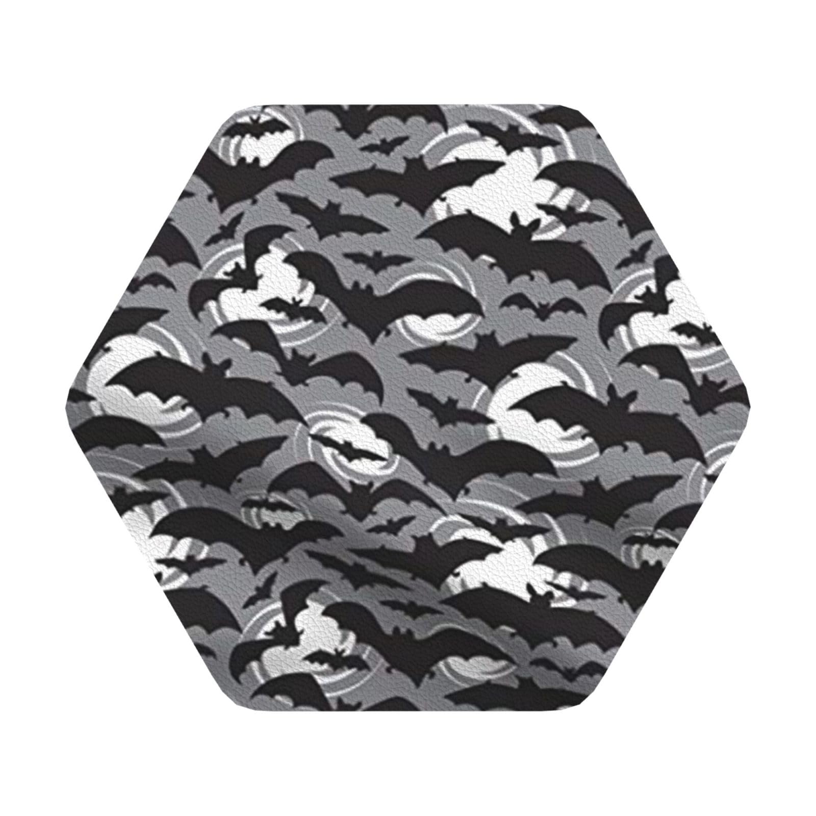 Halloween Bats Grey PU Leather Coasters Set of 6 Hexagon Drink Coasters
