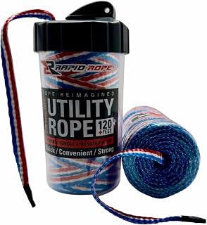 Rapid Rope Canister 120ft Patriot Flat Tactical Paracord, Made in USA, 1100lb Tested Heavy Duty Poly Rope Test Cord, Non-Tangle Dispenser Included - Hiking, Camping, Survival, Utility, Climbing