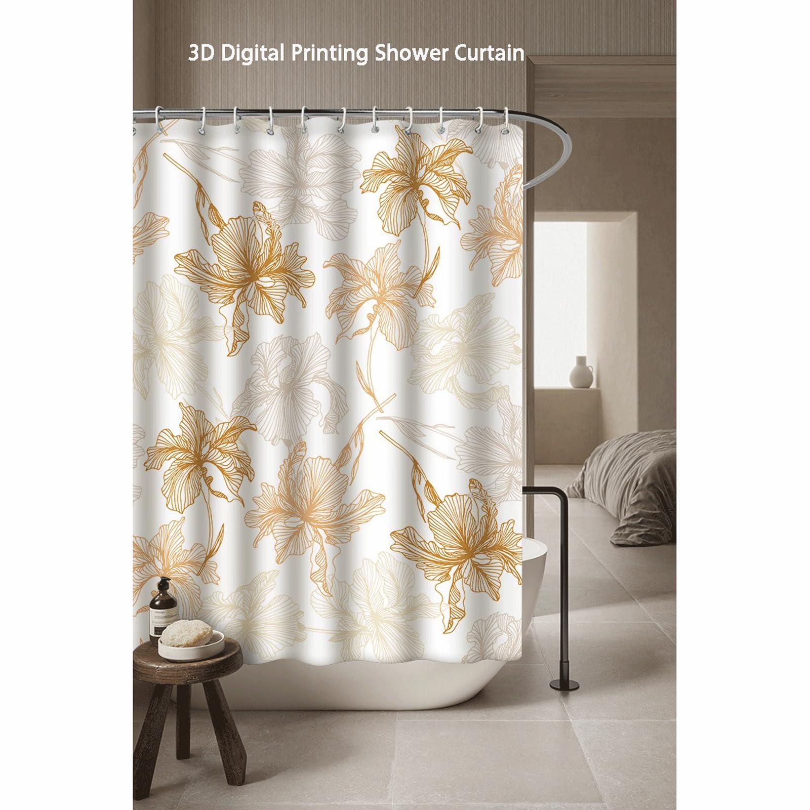 Amazon｜レトロパターンシャワーカーテンセット - 滑り止めバスマット