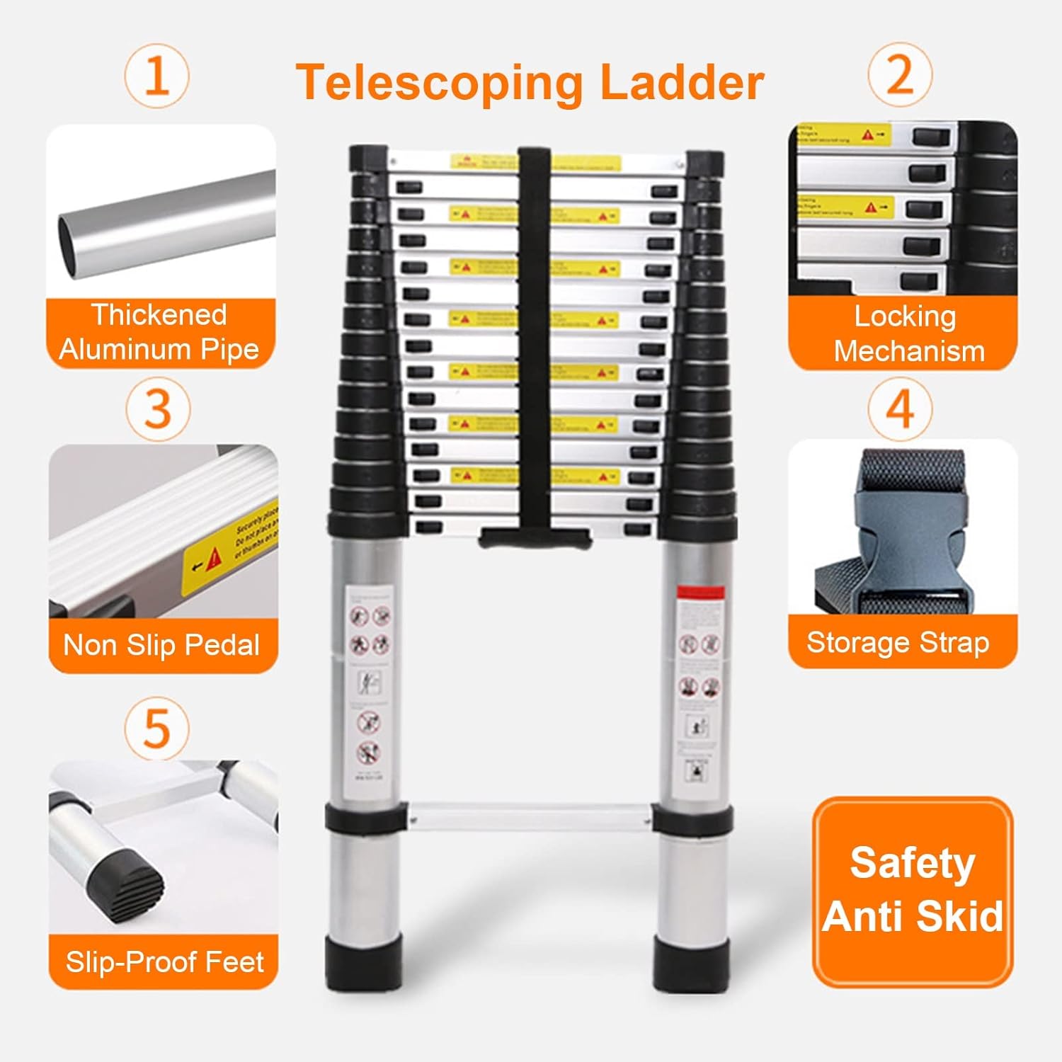 Telescopic Ladder Locking Aluminum Alloy Telescoping Ladder, Lightweight Multi-Position Telescopic Ladder for Home/Industrial/Camper, Maximum Load 330 Pound (Size : 1.4m/4.6ft)