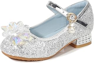 Zapato de Lentejuelas con Adorno de Cristal de tacón bajo Princesa Cenicienta para niña Zapatos de Baile Cosplay Princesa Aurora para Regalo Reina Elsa Zapatillas