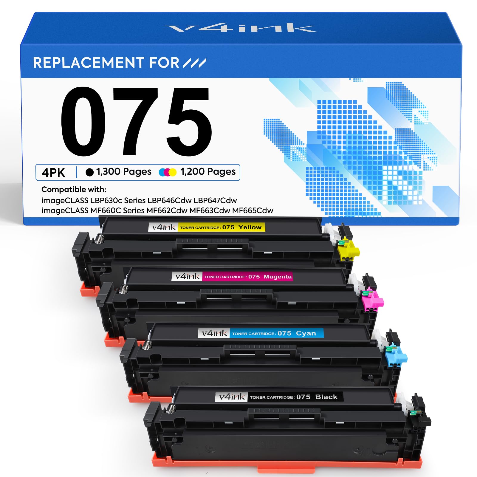 075 Toner Cartridge Set 4 Pack Replacement for Canon 075 LBP646Cdw MF665Cdw