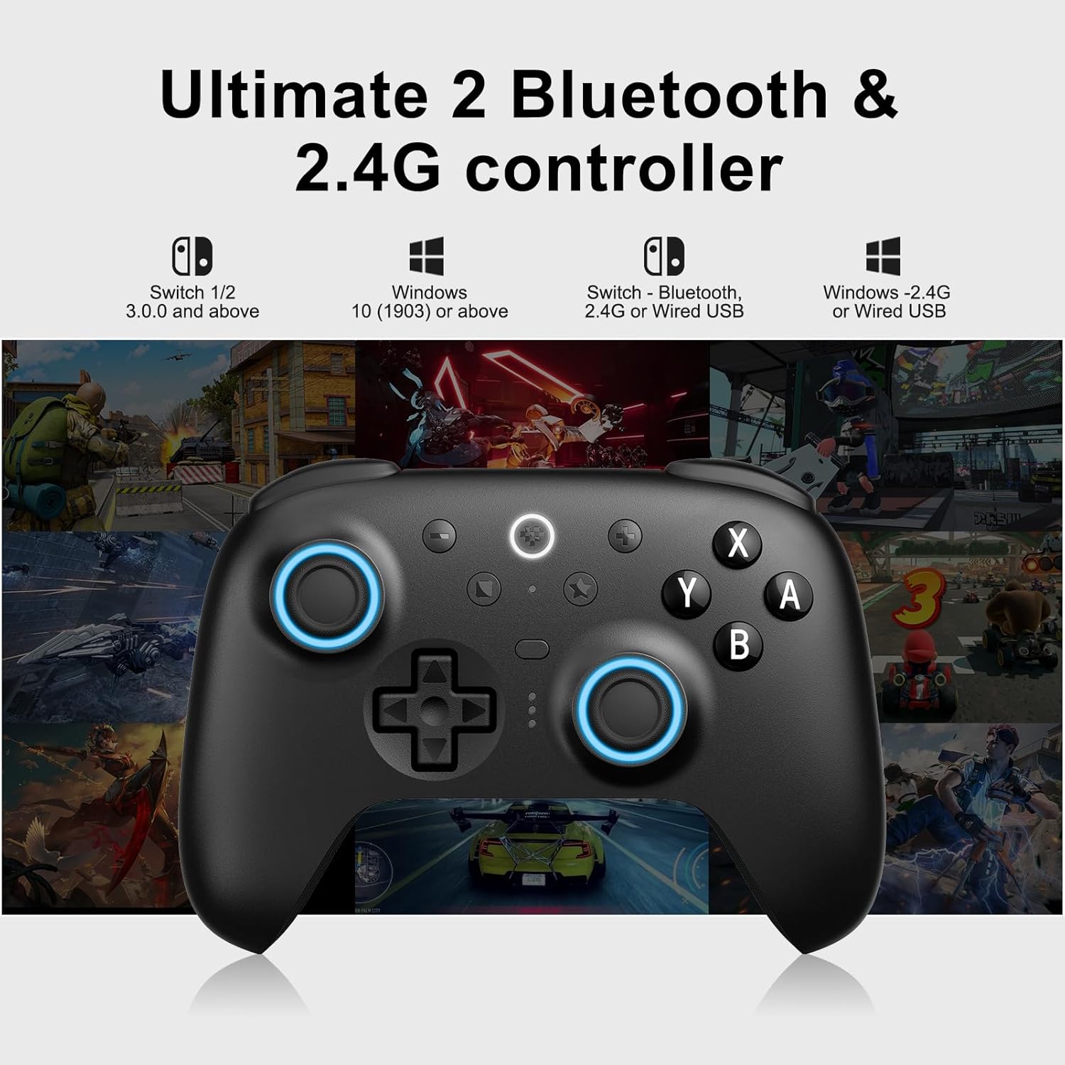 8Bitdo Ultimate 2 Bluetooth Controller for Switch/Switch 2, Windows & PC, TMR Joysticks Switch Pro Controller, Hall Effect/Tactile Triggers, Vibration & Motion Control, RGB Fire Ring - Black
