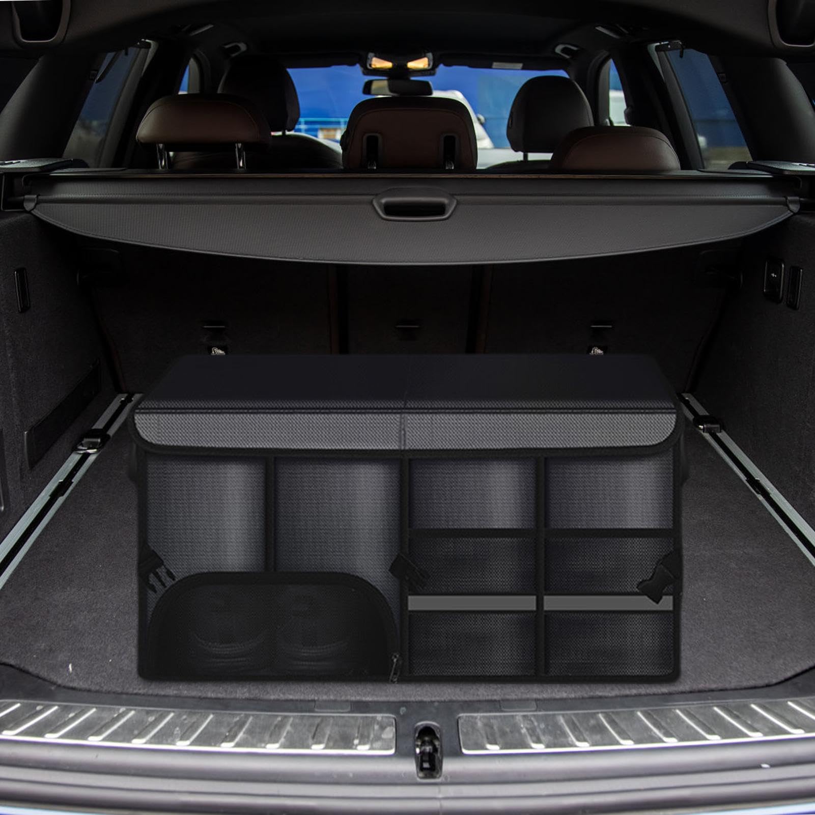 Organisateur de coffre de voiture avec couvercle, organisateur de rangement | Boîte de rangement Portable avec bande réfléchissa