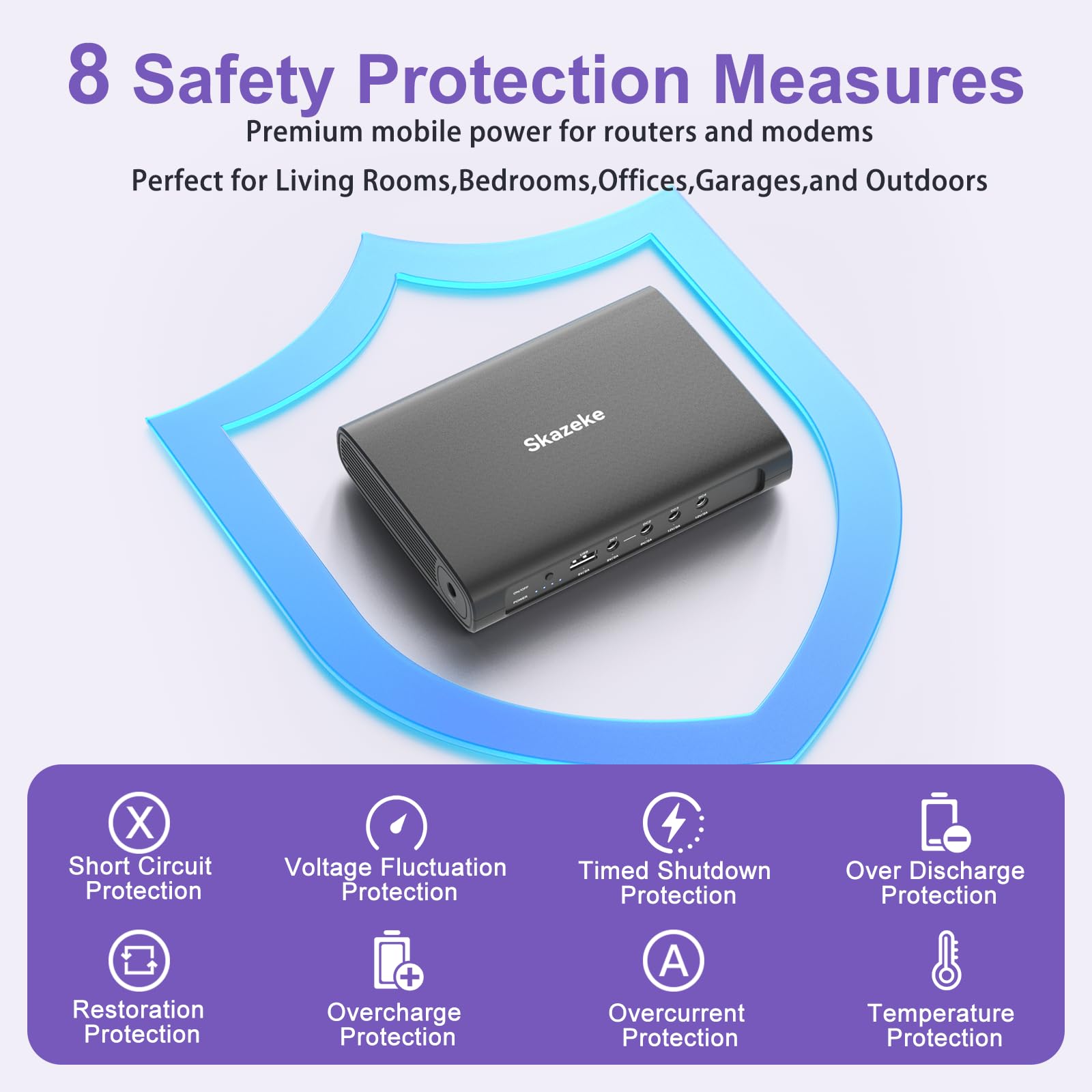 Mini USV,Skazeke 15000mAh Mini UPS mit 5 Ausgängen DC 5V/9V/12V/2A,USB 5V/2A, unterbrechungsfreie WLAN-Stromversorgung für Router/Modem/IP-Kamera/Spectra S2 Milchpumpe und mehr
