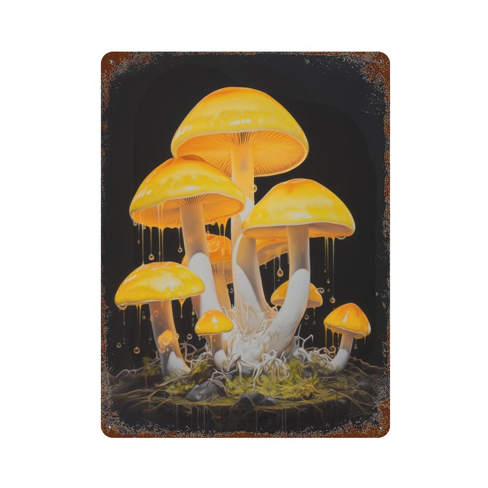 Mushrooms in Yellow Rusty Metal Tin Sign 15.7"x11.8", for Farmhouse, Kitchen And Entryway Decor, Rustic Home Decor