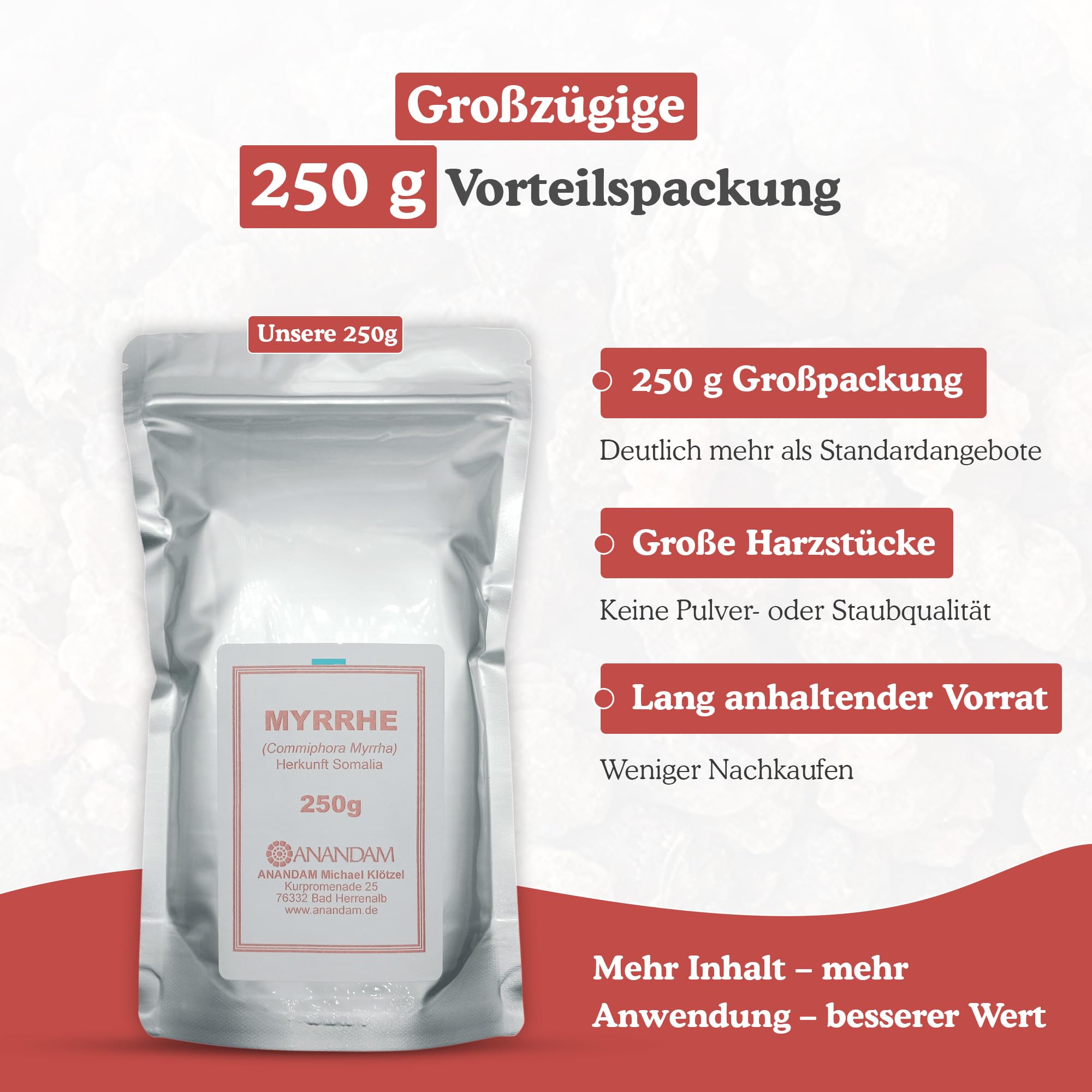 250g Myrrhe Harz – 100% Naturharz (Commiphora Myrrha) aus Somalia – Aromatisches Räucherharz für Rituale, Meditation, Reinigung & Aromatherapie – Premium Baumharz für vielerlei Anwendungen