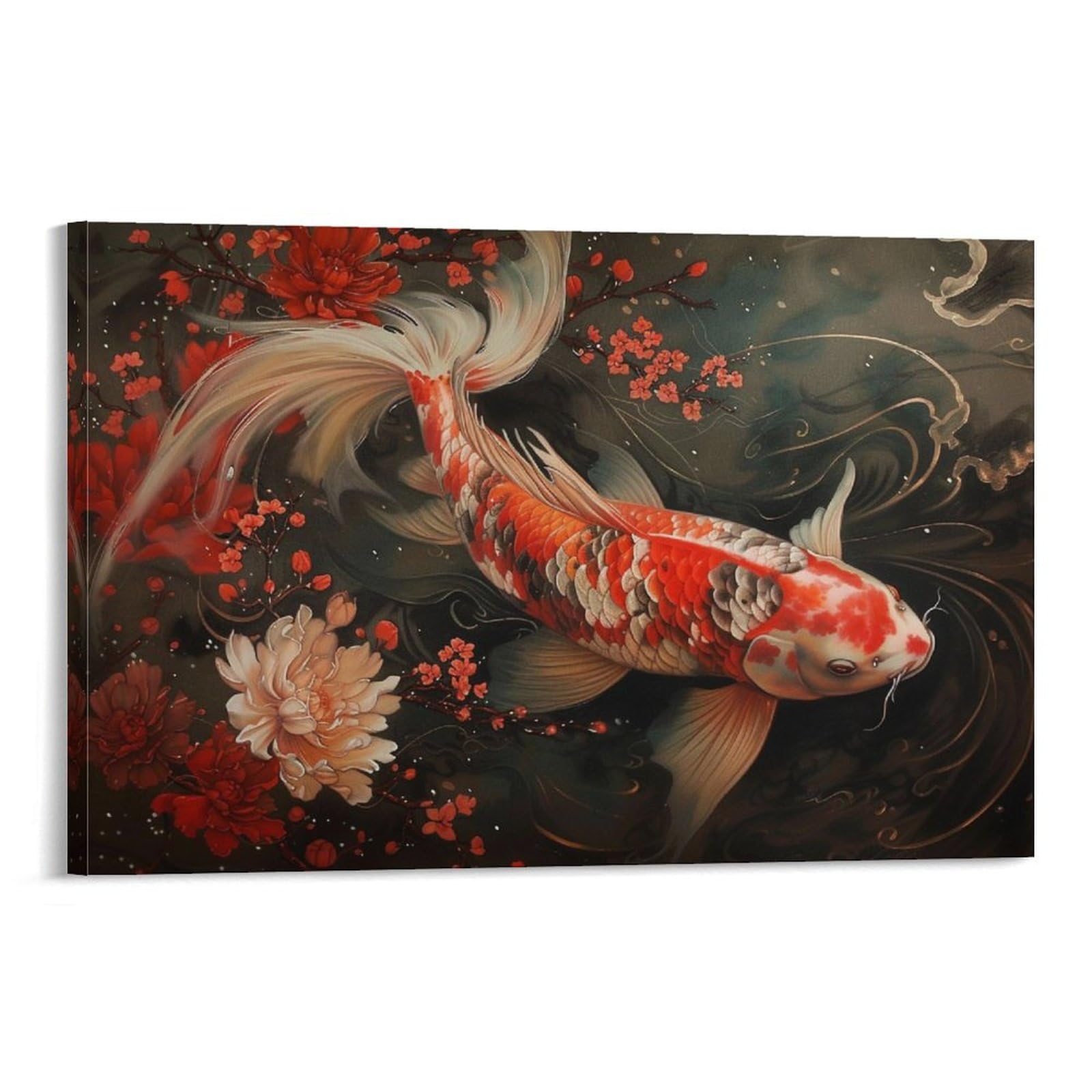 Amazon.co.jp: 絵画 池の中の鯉 アートパネル ポスター 動物イラスト