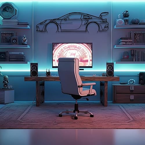 Miniatura 5 de DecoSoul Silueta 911 - Arte de pared de metal para automóvil, automóvil deportivo, decoración de línea de silueta automotriz, cueva de hombre,