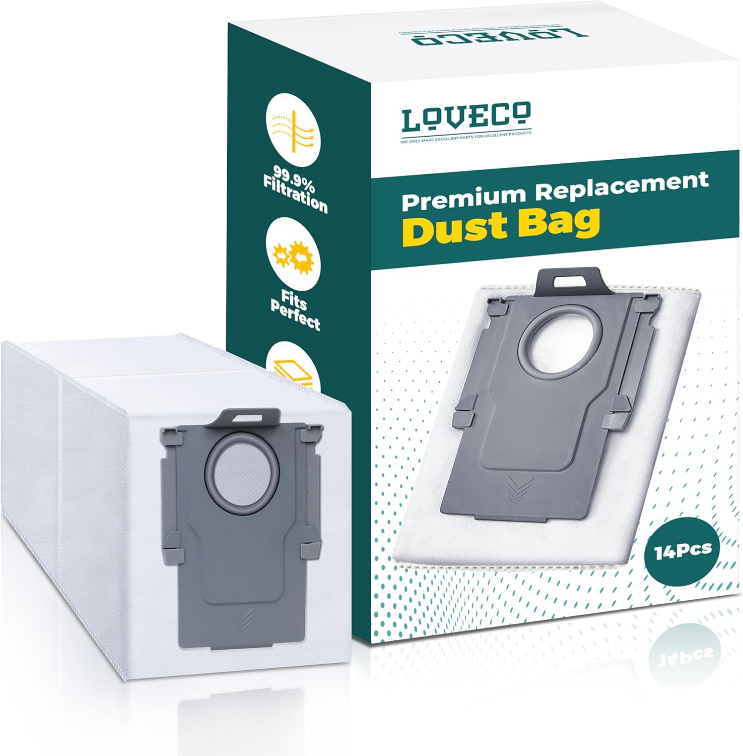 LOVECO 14 Pack Dust Bag Replacement Compatible for Roborock S8 MaxV Ultra/Q Revo/Qrevo Curv/Qrevo Master/Qrevo S/Qrevo Pro/Qrevo Slim/ S8 Max Ultra Vacuum Cleaner, Large Capacity Disposable Bags