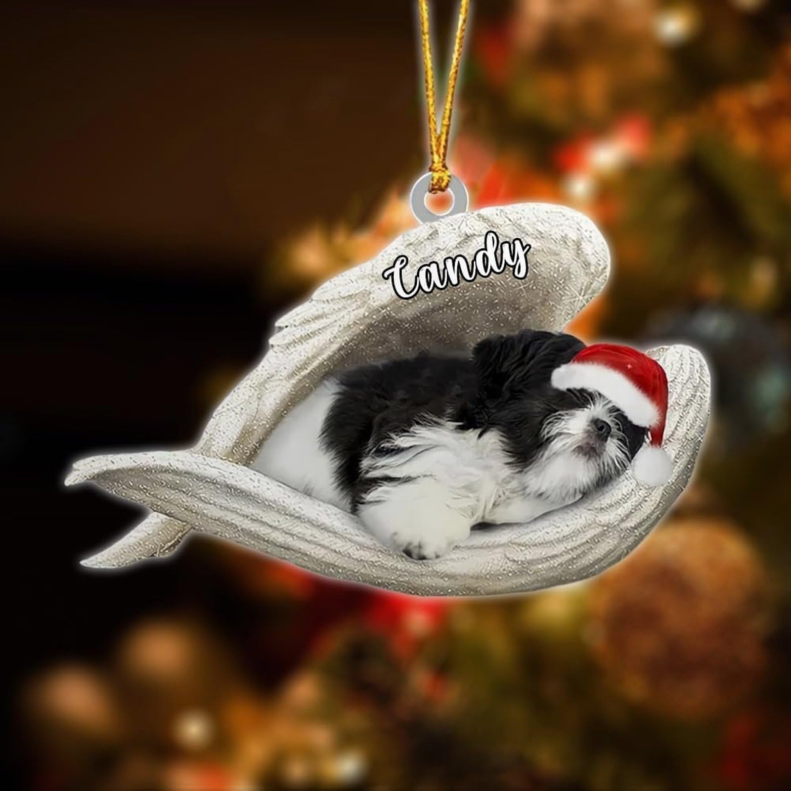 Luckluccy Custom Shih Tzu Angel Christmas Ornament 2025,Sleeping Dog Acrylic Tree Decor,Gifts for Dog Lovers