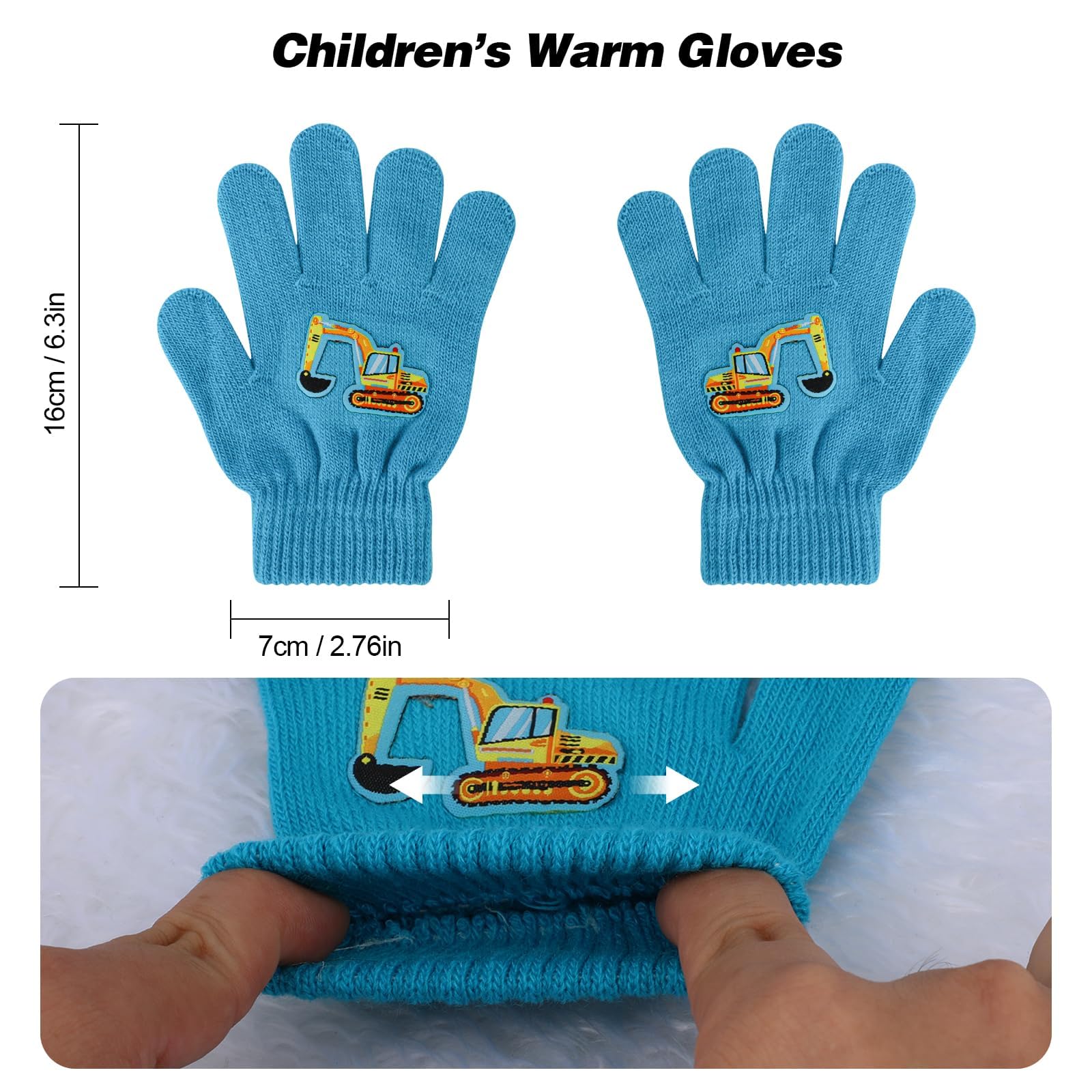 QKURT 6 Pares de Guantes para niños de 5 a 12 años, Guantes mágicos de Invierno Guantes con Dedos Completos, Manopla de Punto elástica para niños y niñas