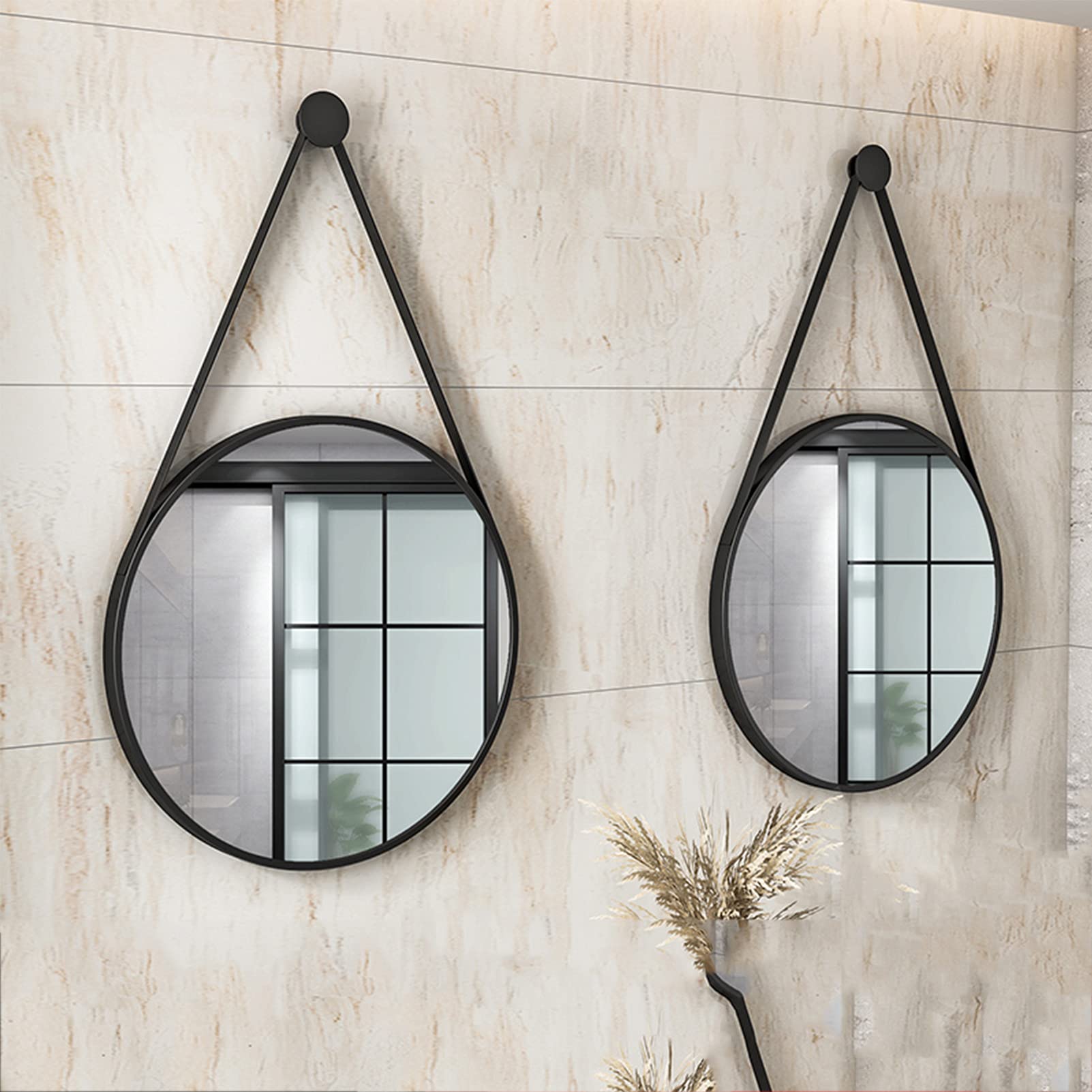 Specchio da Parete con Metallo Oro incorniciata specchi sospesi Moderni per Decorazioni da Parete Camera da Letto Soggiorno Specchio da Bagno Black,40cm