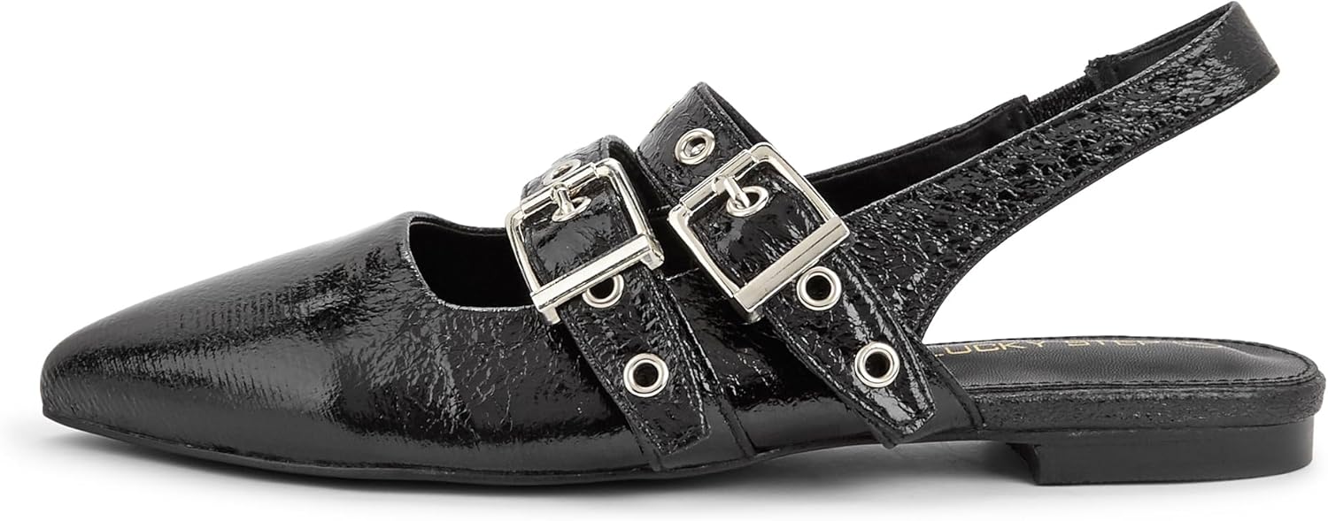 LUCKY STEP Women's Slingback Buckle Flats Ballet Poninted Toe Block Heel Dress Adjustable Strap Mary Jane Formal Wedding Shoes
