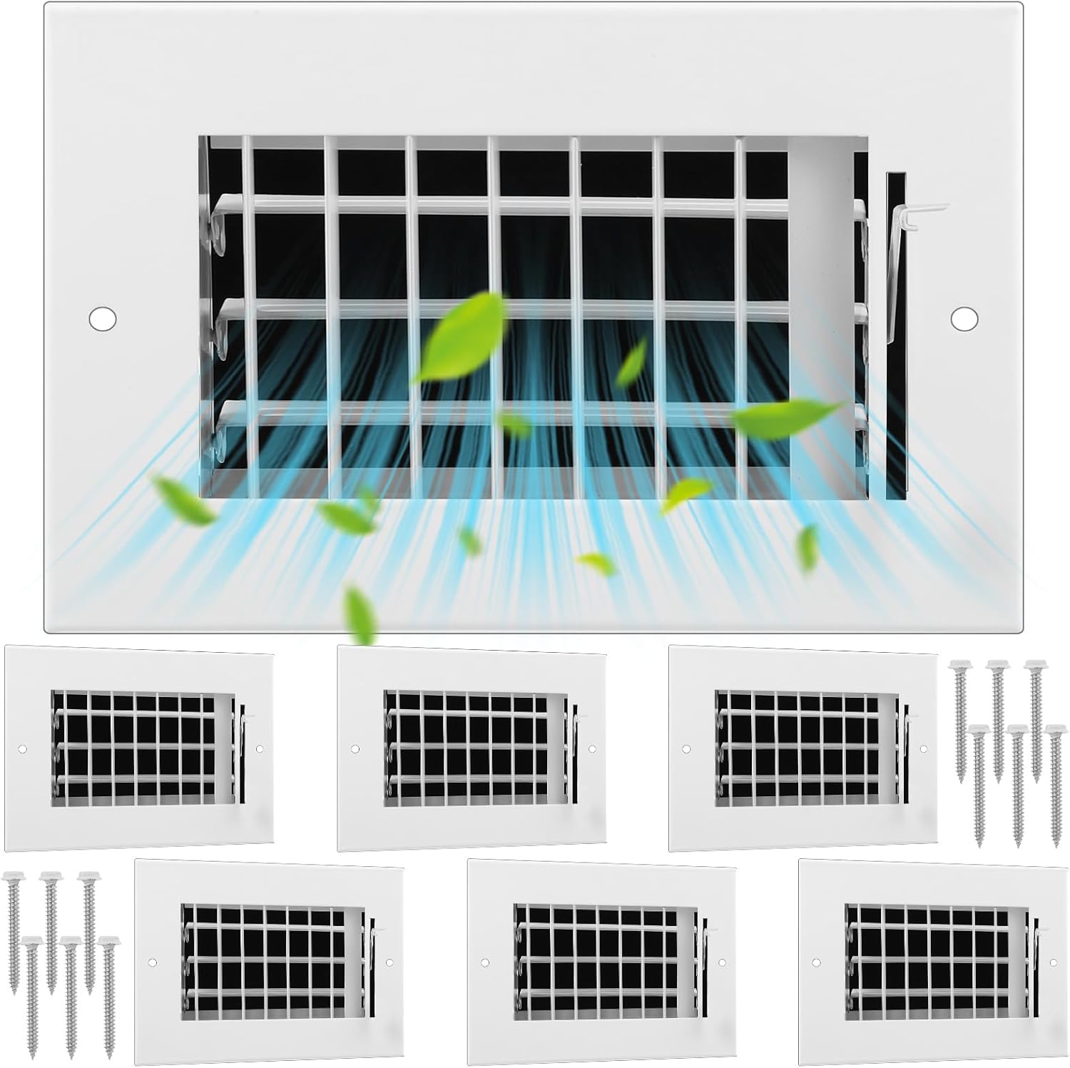 Blulu 6 Pack Fits 6 x 4 Inch Duct Opening Supply Air Grille Heavy Duty Steel Ceiling Register Grille, Air Vent Cover with Screws, Outer Dimensions 7.75"W x 5.75"H for Home Wall, Sidewall or Ceiling